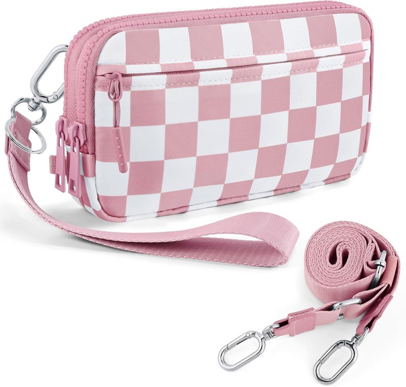 NEWROGENG Checkered WristleWallets for Women, RFID Wallet Crossbody with 4 Zippers, Credit Card Holder Cell Phone Organizer - Image 1